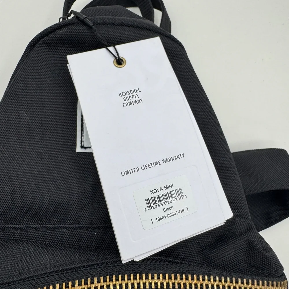 Herschel Supply Co Nova Mini Backpack Black Gold Zipper 10501-00001-OS NWT
